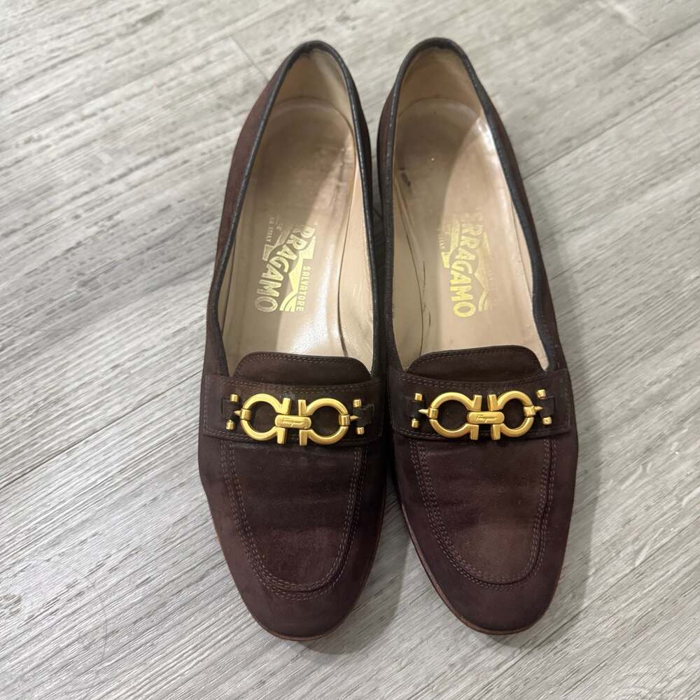 Salvatore Ferragamo Brown Suede Gancini Bit Loafers Size 8.5 B